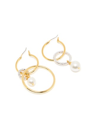 Detail View - Click To Enlarge - JOOMI LIM - Faux pearl crystal embellished hoop drop earrings
