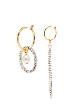 Main View - Click To Enlarge - JOOMI LIM - Asymmetrical hoop faux pearl embellished crystal drop earrings