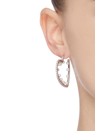 Figure View - Click To Enlarge - CZ BY KENNETH JAY LANE - Cubic zirconia heart shaped faux pearl hoop earrings