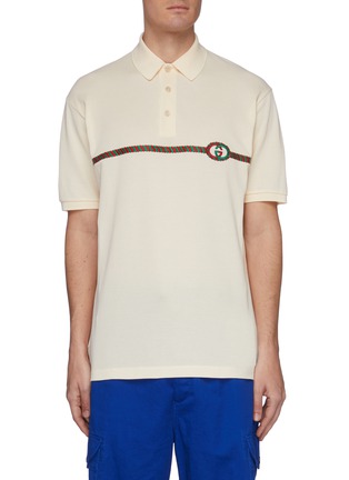 Main View - Click To Enlarge - GUCCI - Bicolour trim embroidered polo shirt