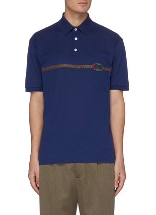 Main View - Click To Enlarge - GUCCI - Bicolour trim embroidered polo shirt