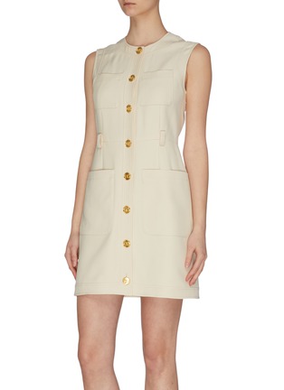 Detail View - Click To Enlarge - GUCCI - Belted pocket sleeveless dress