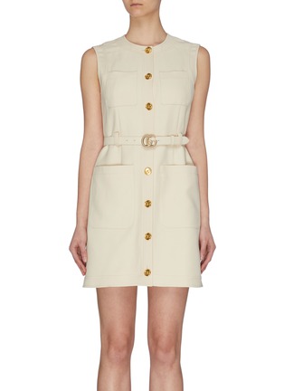 Main View - Click To Enlarge - GUCCI - Belted pocket sleeveless dress