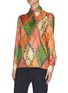 Detail View - Click To Enlarge - GUCCI - 'Tienk' rhombus print neck tie blouse