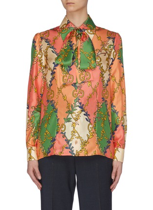 Main View - Click To Enlarge - GUCCI - 'Tienk' rhombus print neck tie blouse