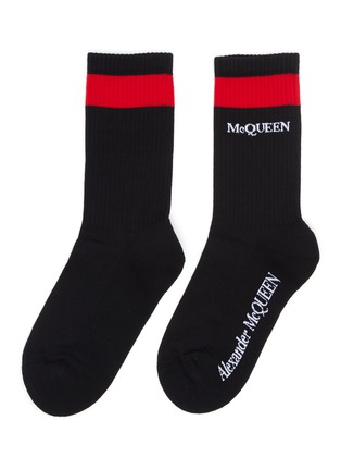 Main View - Click To Enlarge - ALEXANDER MCQUEEN - Mid calf contrast stripe logo print socks