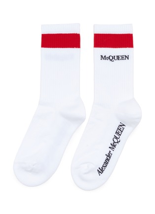 Main View - Click To Enlarge - ALEXANDER MCQUEEN - Mid calf contrast stripe logo print socks