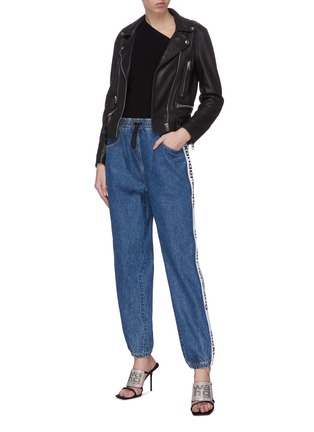 Figure View - Click To Enlarge - ALEXANDER WANG - 'Deep Blue' logo tape drawstring jeans