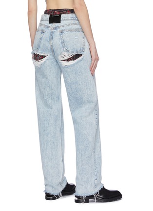 Back View - Click To Enlarge - ALEXANDER WANG - Rival' Bandana Print Underlayer Distressed Jeans