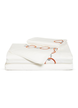Main View - Click To Enlarge - FRETTE - Link Embroidery Queen Size Duvet Set – Slate Grey/Orange