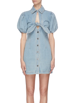 Main View - Click To Enlarge - C/MEO COLLECTIVE - 'Comparison' tie front puff sleeve denim midi dress