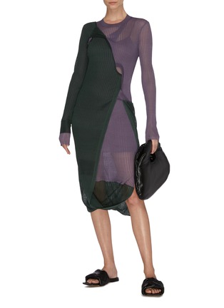 Figure View - Click To Enlarge - BOTTEGA VENETA - Bicolour sheer rib knit dress