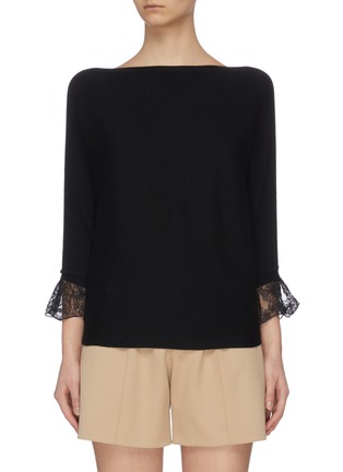 Main View - Click To Enlarge - CHLOÉ - Boat neck lace ruffle cuff knit top