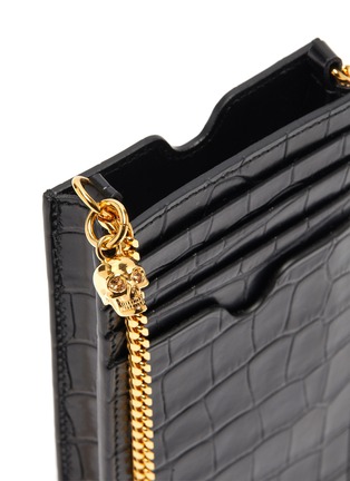 Detail View - Click To Enlarge - ALEXANDER MCQUEEN - Logo embellished chain croc embossed leather phone wallet