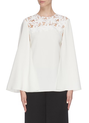 Main View - Click To Enlarge - OSCAR DE LA RENTA - Maple leaf embroidered silk blouse w/ cape