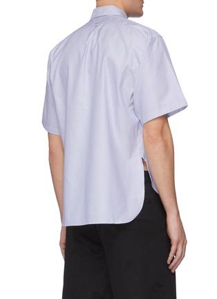Back View - Click To Enlarge - PRADA - Asymmetric slit hem logo print placket shirt