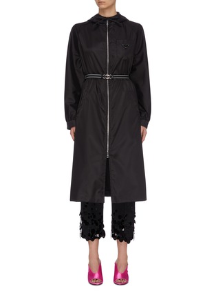 Main View - Click To Enlarge - PRADA - Flare back contrast belt hooded coat