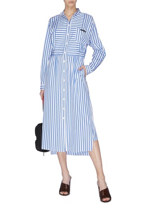 Figure View - Click To Enlarge - PRADA - Nip waist stripe poplin shirt dress