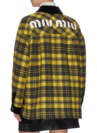 Back View - Click To Enlarge - MIU MIU - Logo Print Check Flannel Velvet Jacket