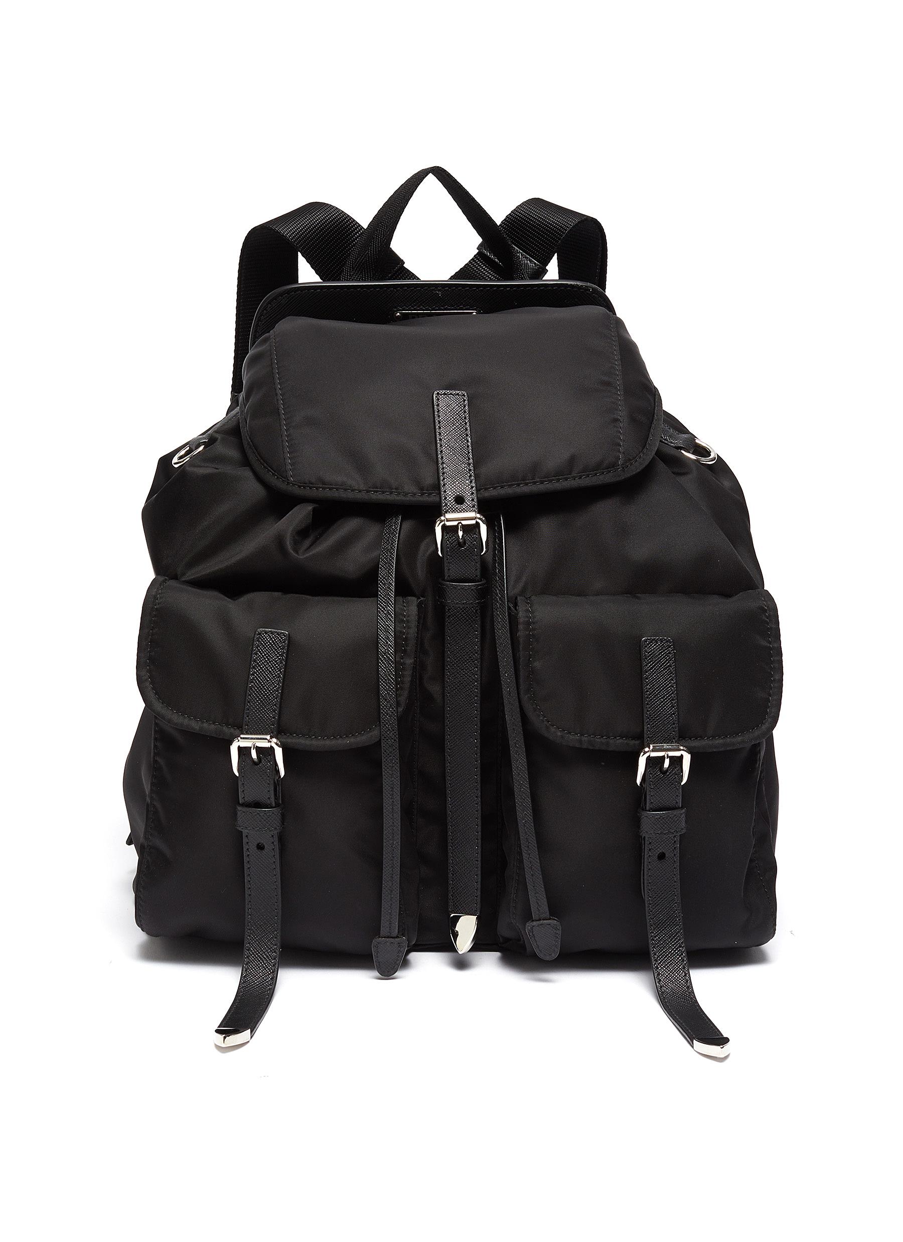 Prada Logo Badge Nylon Backpack ModeSens