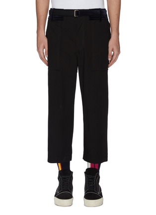 Main View - Click To Enlarge - SACAI - Belted Velvet Patch Crop Pants