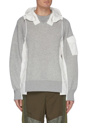 Main View - Click To Enlarge - SACAI - Panelled patch pocket hooded sweatshirt