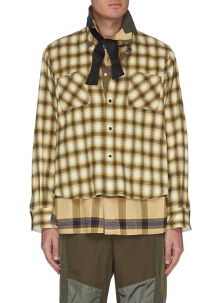 Main View - Click To Enlarge - SACAI - Flannel check bow tie double shirt