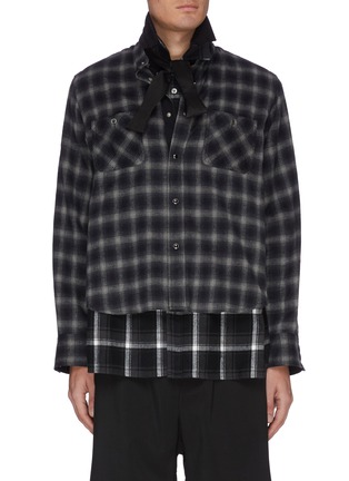 Main View - Click To Enlarge - SACAI - Flannel check bow tie double shirt