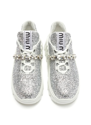 Detail View - Click To Enlarge - MIU MIU - Glitter platform leather sneakers