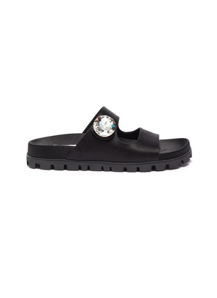 Main View - Click To Enlarge - MIU MIU - Glass crystal strap satin sandals