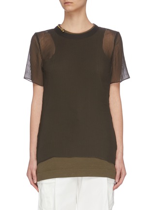 Main View - Click To Enlarge - SACAI - Sheer panel double neck plisse top