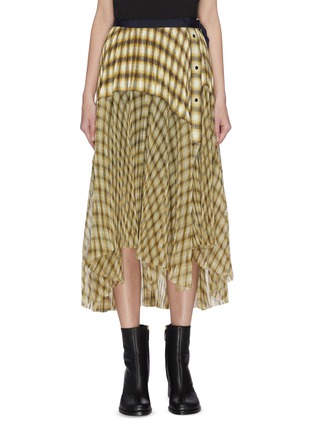 Main View - Click To Enlarge - SACAI - Wrap-around pleated panelled flannel midi skirt