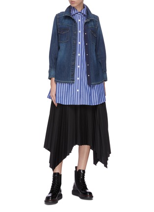 Figure View - Click To Enlarge - SACAI - Stripe panelled denim top