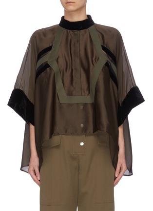Main View - Click To Enlarge - SACAI - Velvet panel cape sleeve top