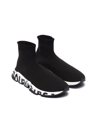 Detail View - Click To Enlarge - BALENCIAGA - 'Speed' graffiti sole knit sneakers