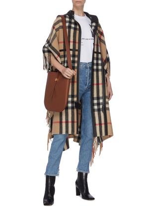 Figure View - Click To Enlarge - BURBERRY - Leather taping check cape