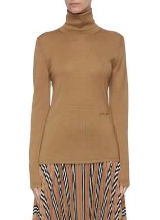Main View - Click To Enlarge - BURBERRY - Turtleneck logo embroidered cashmere-silk top