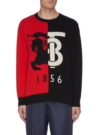 Main View - Click To Enlarge - BURBERRY - Logo contrast intarsia cashmere sweater