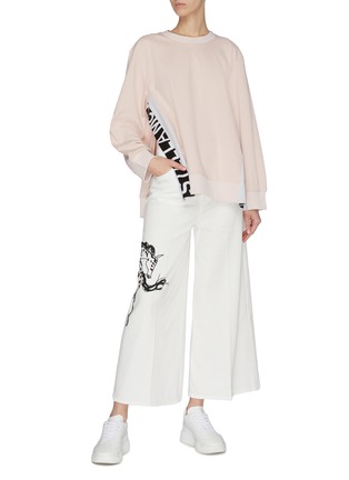 Figure View - Click To Enlarge - STELLA MCCARTNEY - Horse embroidered wide leg denim pants