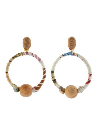 Main View - Click To Enlarge - OSCAR DE LA RENTA - Wrapped fabric wooden bead hoop earrings