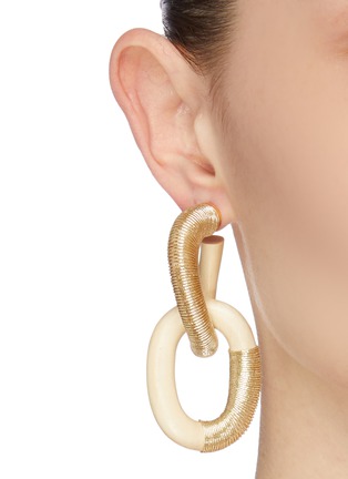 Figure View - Click To Enlarge - OSCAR DE LA RENTA - Thread embroidered wood link earrings