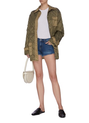 Figure View - Click To Enlarge - L'AGENCE - 'Zoe' perfect fit frayed braided hem denim shorts