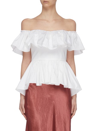 Main View - Click To Enlarge - MING MA - Off shoulder ruffle peplum top
