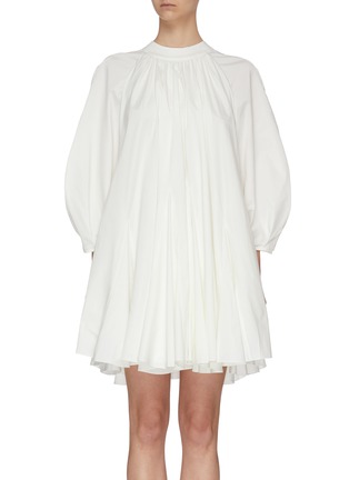 Main View - Click To Enlarge - MING MA - Mock neck pleated balloon sleeve dress