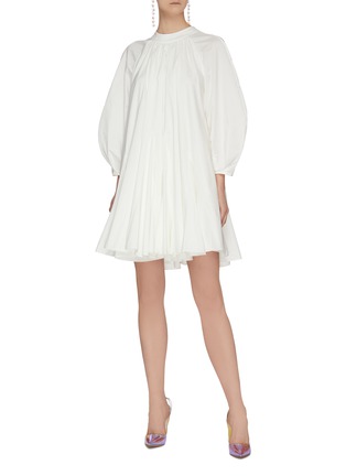 Figure View - Click To Enlarge - MING MA - Mock neck pleated balloon sleeve dress