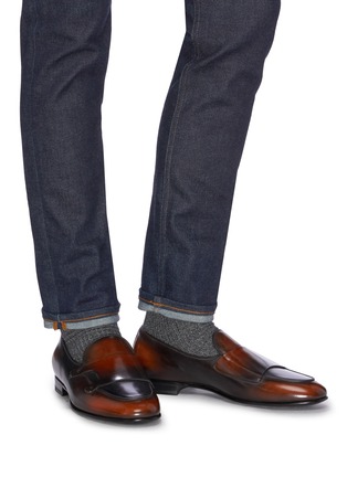 Figure View - Click To Enlarge - SANTONI - 'Hollywood' apron front double monk strap loafers