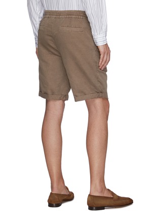 Back View - Click To Enlarge - BRUNELLO CUCINELLI - Drawstring waist darted linen cotton blend shorts