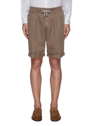Main View - Click To Enlarge - BRUNELLO CUCINELLI - Drawstring waist darted linen cotton blend shorts