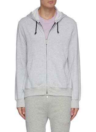 Main View - Click To Enlarge - BRUNELLO CUCINELLI - Contrast drawstring zip front hoodie