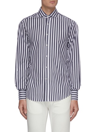 Main View - Click To Enlarge - BRUNELLO CUCINELLI - Spread collar stripe cotton shirt